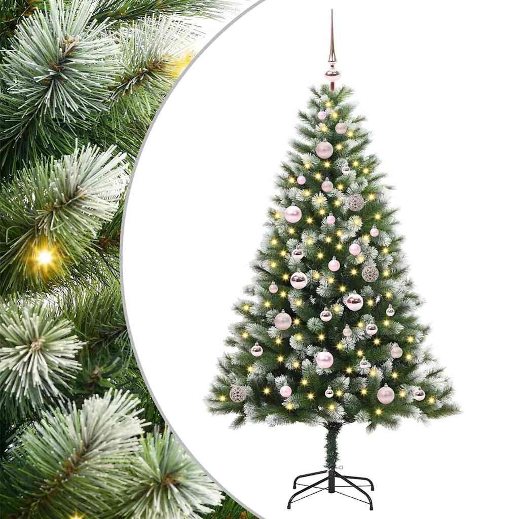 Kunstig leddet juletre med flocket snø Grønn og hvit 150 cm