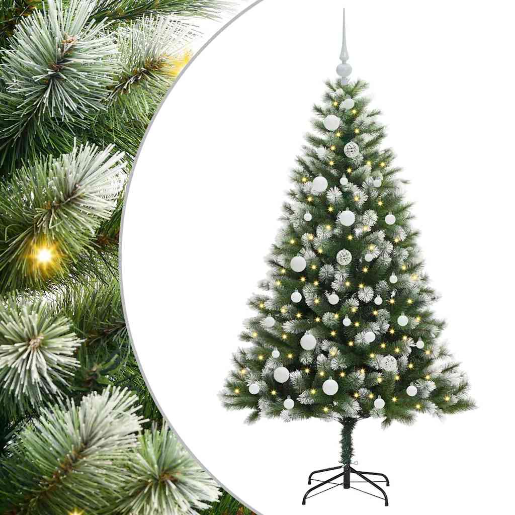 Kunstig leddet juletre med flocket snø Grønn og hvit 150 cm