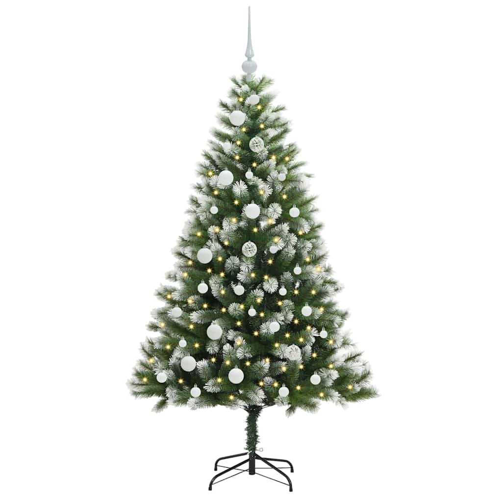 Kunstig leddet juletre med flocket snø Grønn og hvit 150 cm