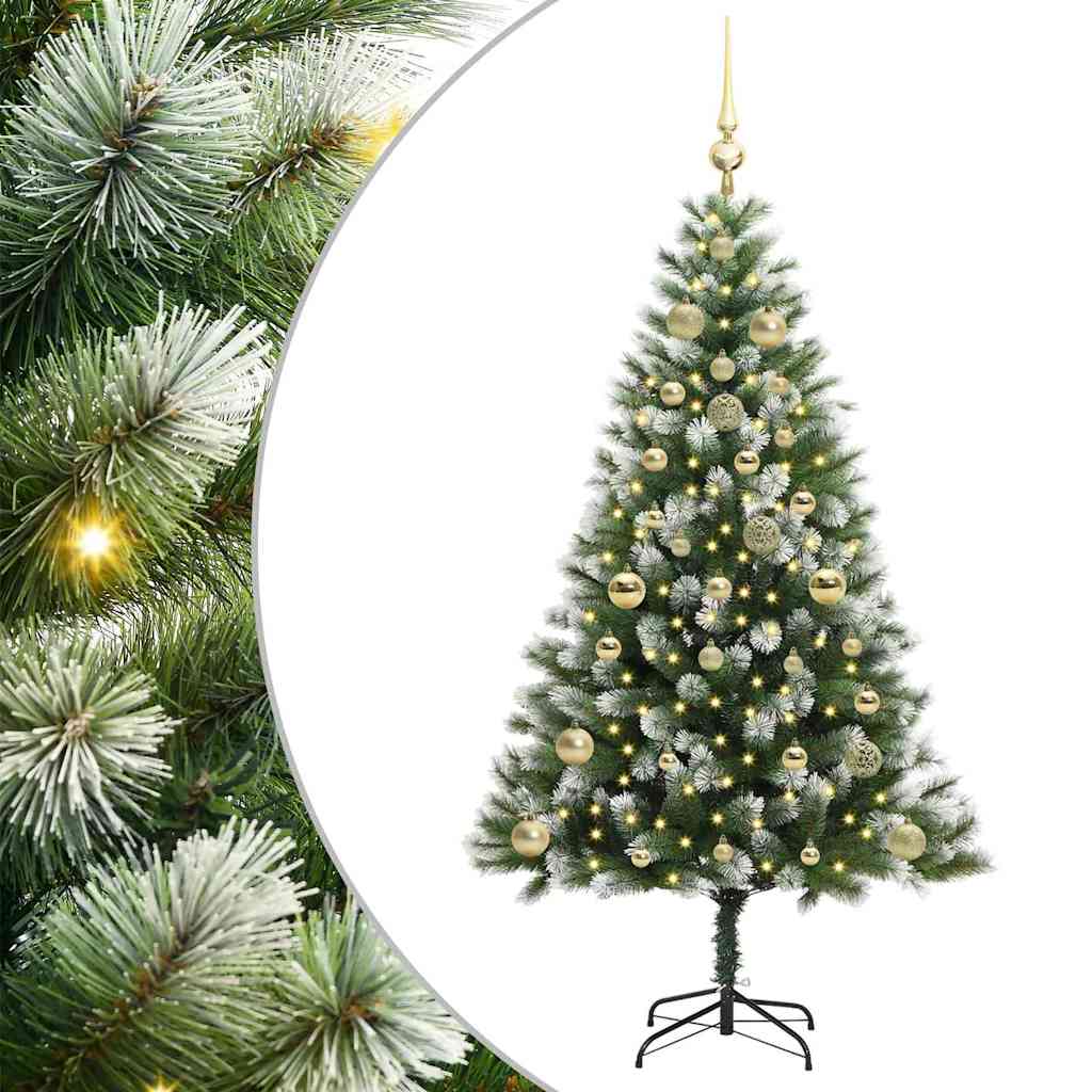 Kunstig leddet juletre med flocket snø Grønn og hvit 150 cm