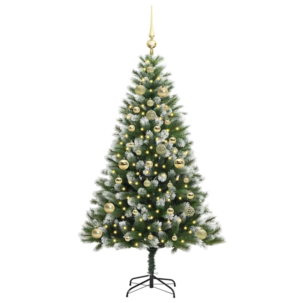 Kunstig leddet juletre med flocket snø Grønn og hvit 150 cm