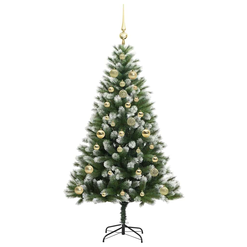 Kunstig leddet juletre med flocket snø Grønn og hvit 150 cm
