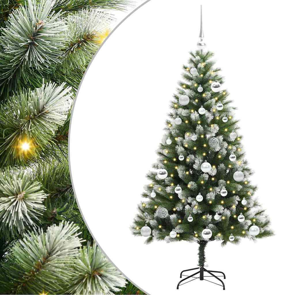 Kunstig leddet juletre med flocket snø Grønn og hvit 150 cm