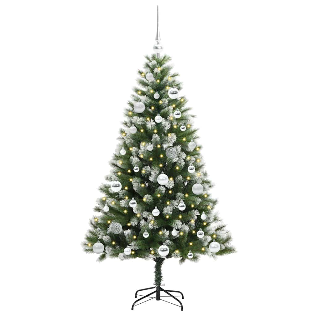 Kunstig leddet juletre med flocket snø Grønn og hvit 150 cm