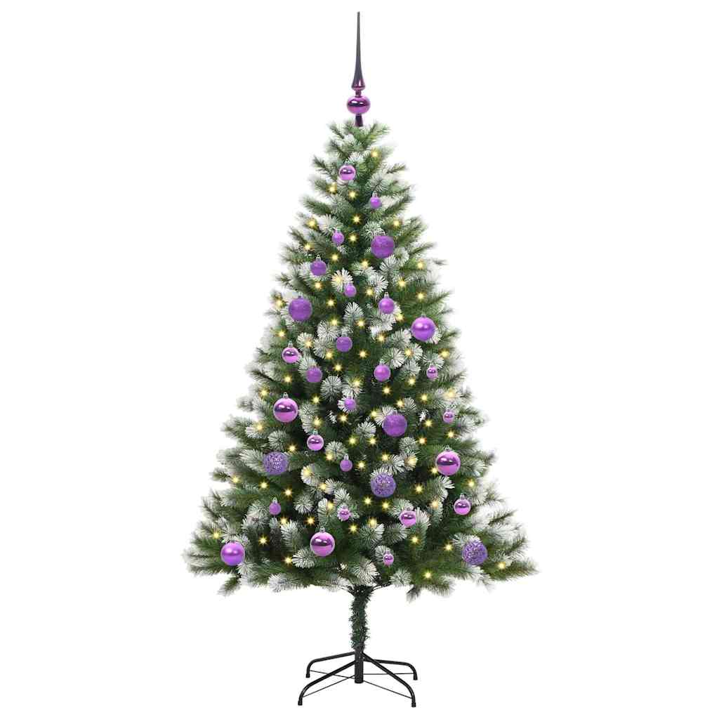 Kunstig leddet juletre med flocket snø Grønn og hvit 150 cm