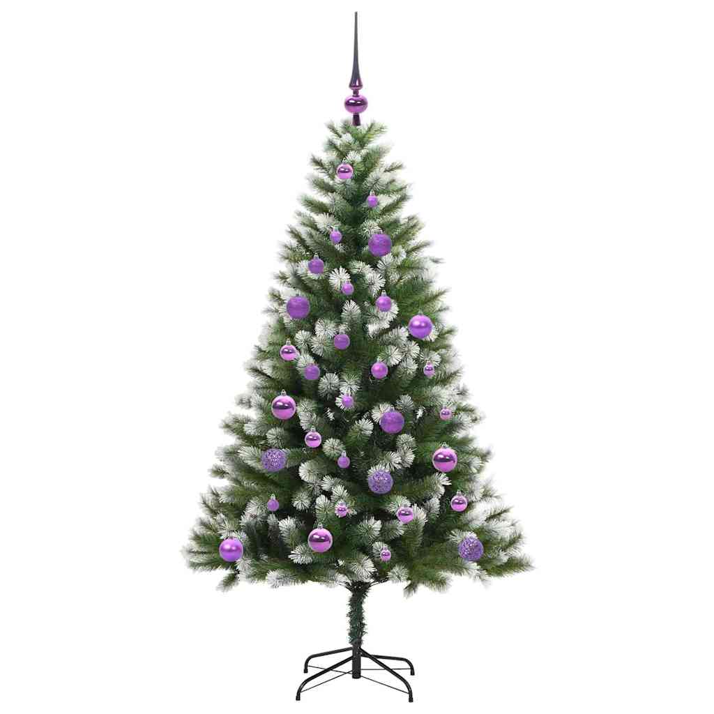 Kunstig leddet juletre med flocket snø Grønn og hvit 150 cm