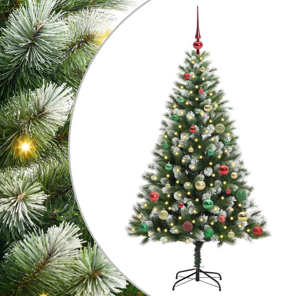 Kunstig leddet juletre med flocket snø Grønn og hvit 150 cm