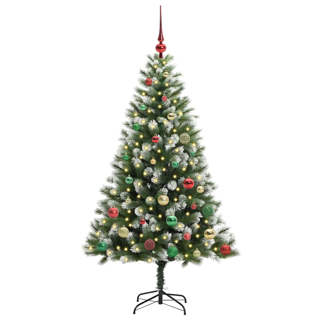 Kunstig leddet juletre med flocket snø Grønn og hvit 150 cm