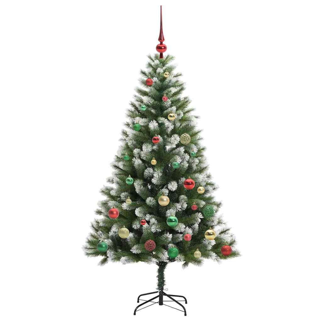 Kunstig leddet juletre med flocket snø Grønn og hvit 150 cm