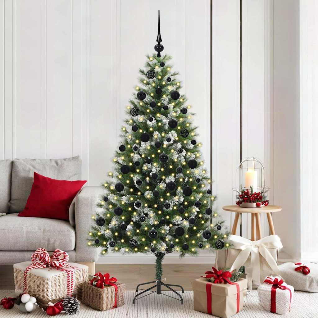 Kunstig leddet juletre med flocket snø Grønn og hvit 180 cm