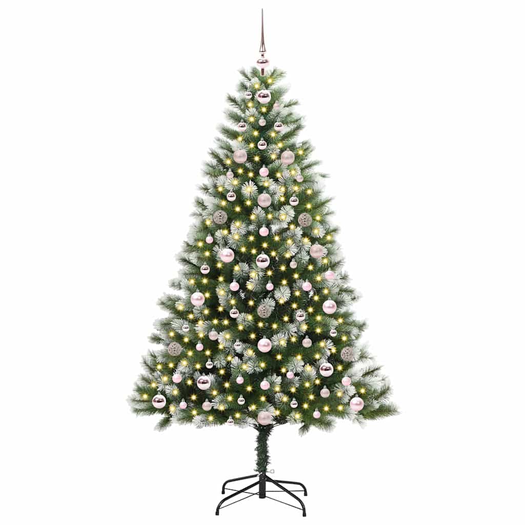 Kunstig leddet juletre med flocket snø Grønn og hvit 180 cm