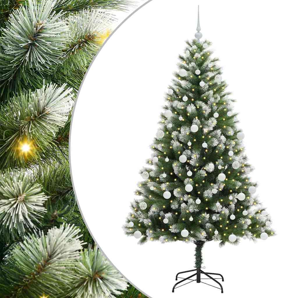 Kunstig leddet juletre med flocket snø Grønn og hvit 180 cm