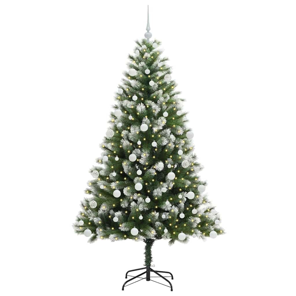 Kunstig leddet juletre med flocket snø Grønn og hvit 180 cm