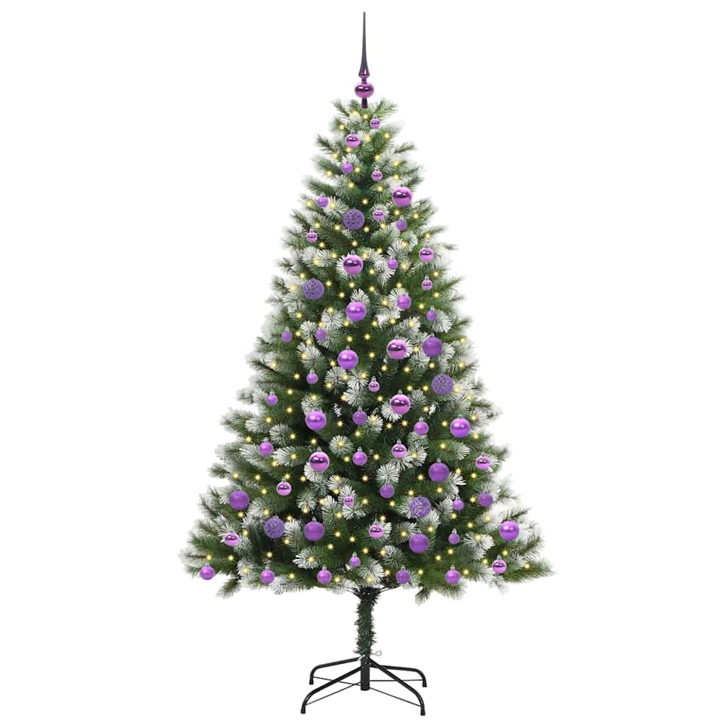 Kunstig leddet juletre med flocket snø Grønn og hvit 180 cm