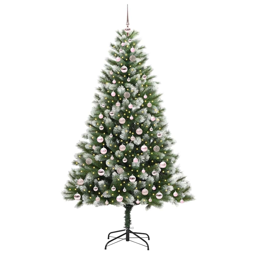 Kunstig leddet juletre med flocket snø Grønn og hvit 210 cm