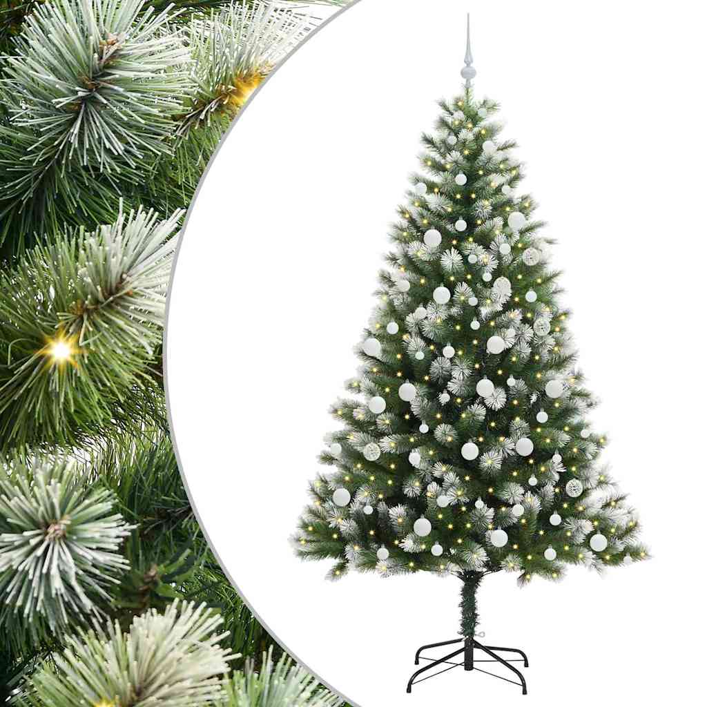 Kunstig leddet juletre med flocket snø Grønn og hvit 210 cm