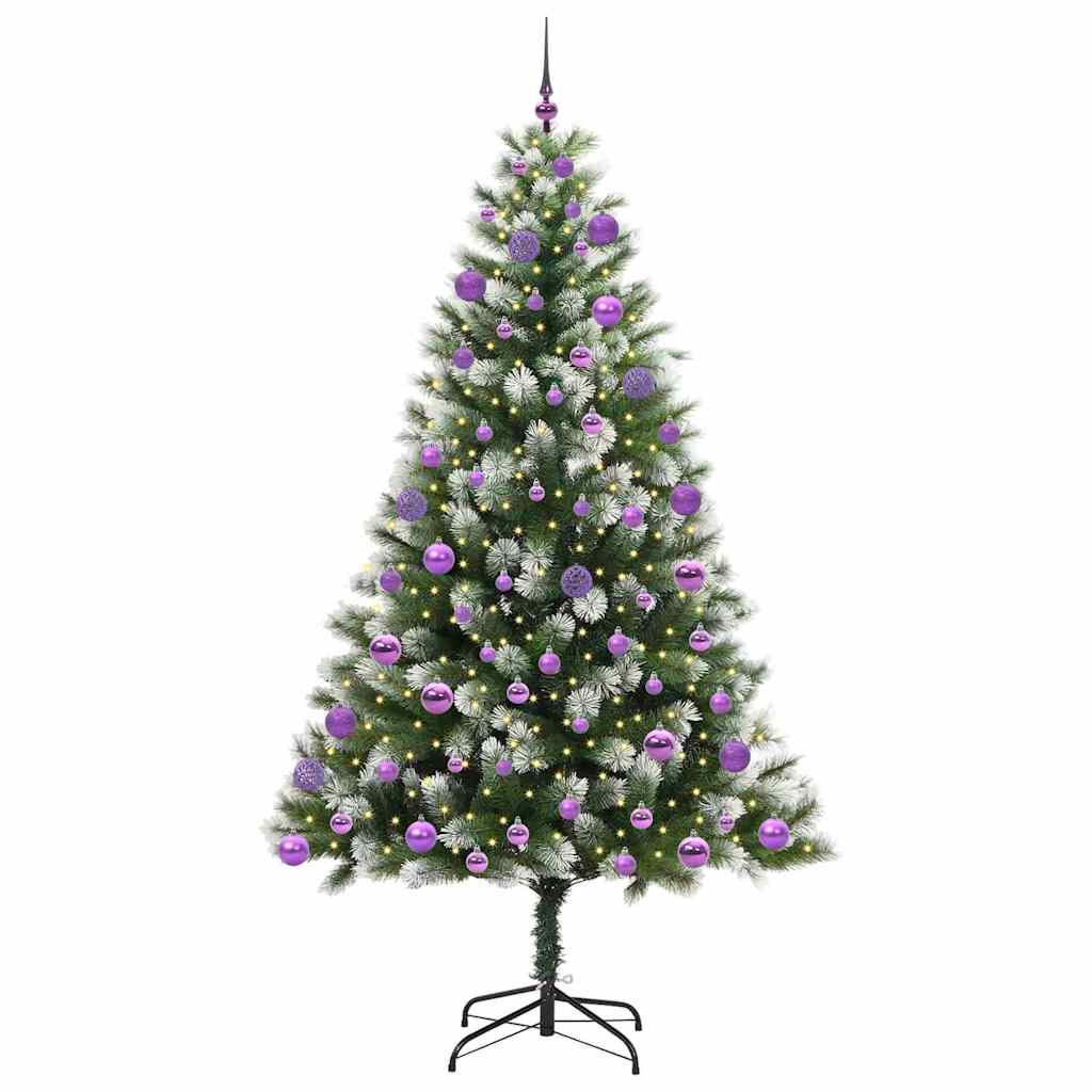 Kunstig leddet juletre med flocket snø Grønn og hvit 210 cm