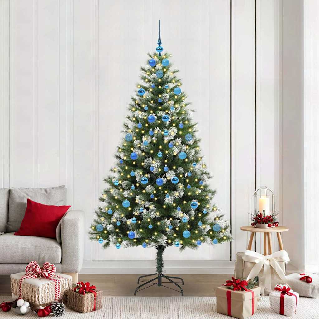 Kunstig leddet juletre med flocket snø Grønn og hvit 210 cm