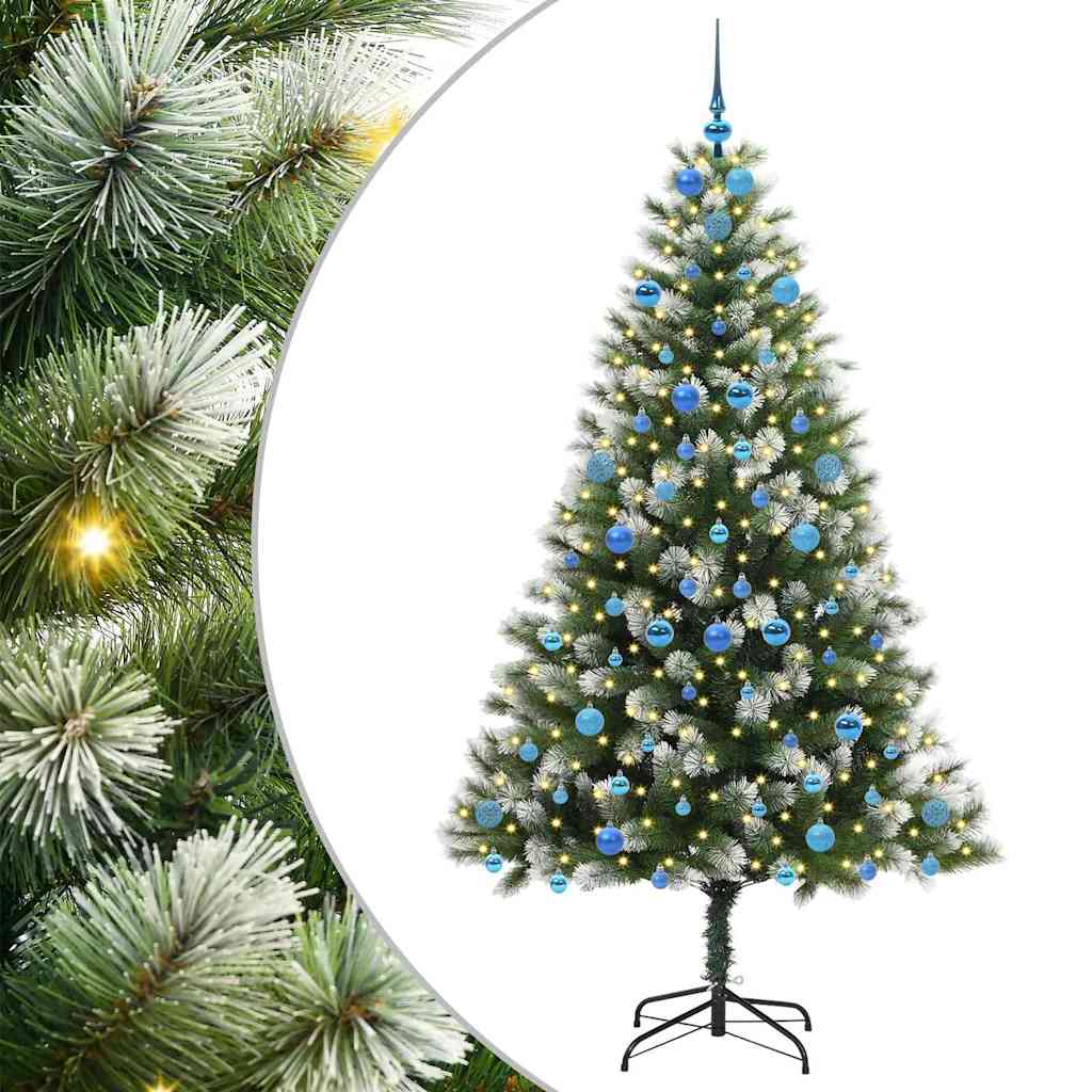Kunstig leddet juletre med flocket snø Grønn og hvit 210 cm