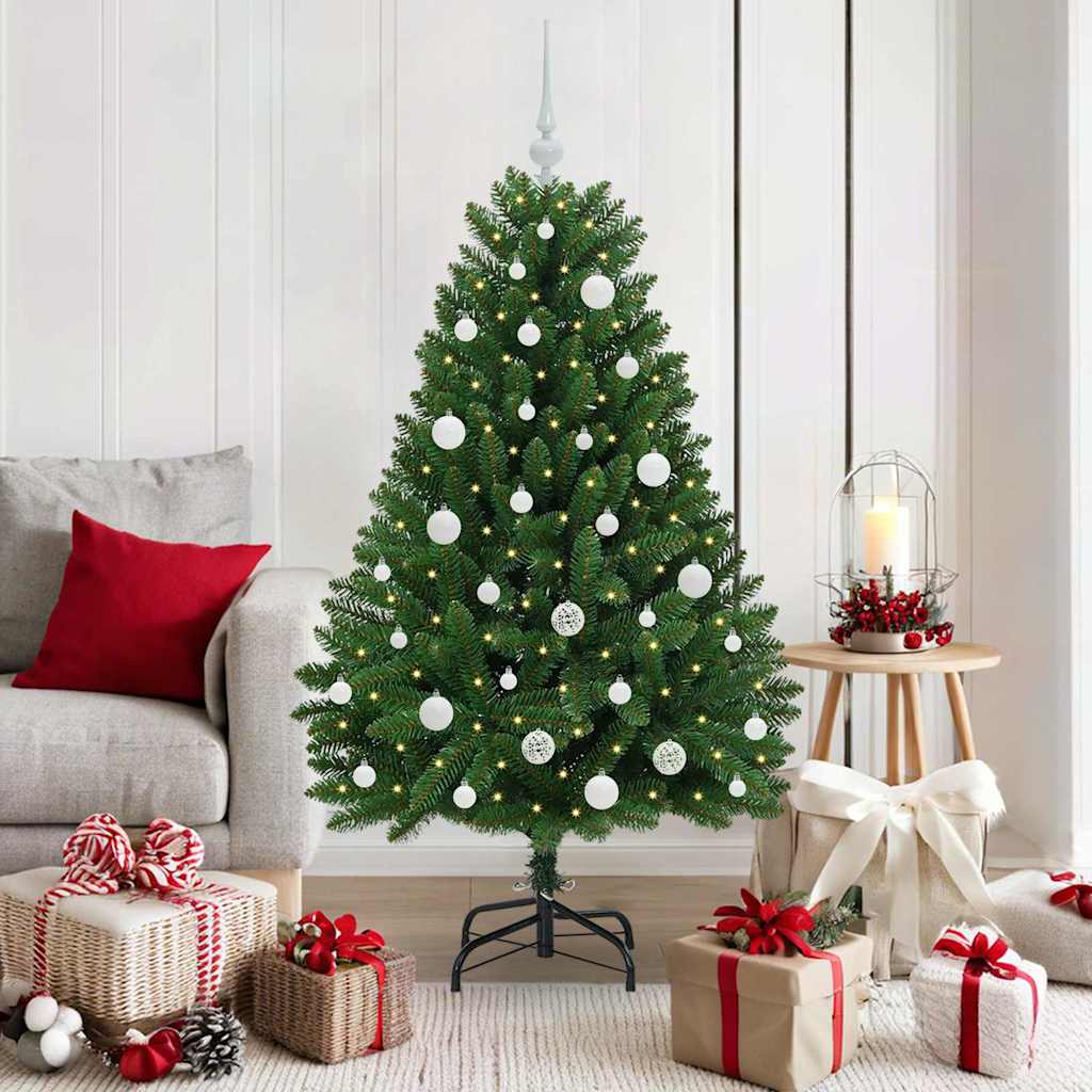 Kunstig juletre med LED -stripelys grønn 150 cm PVC og metall