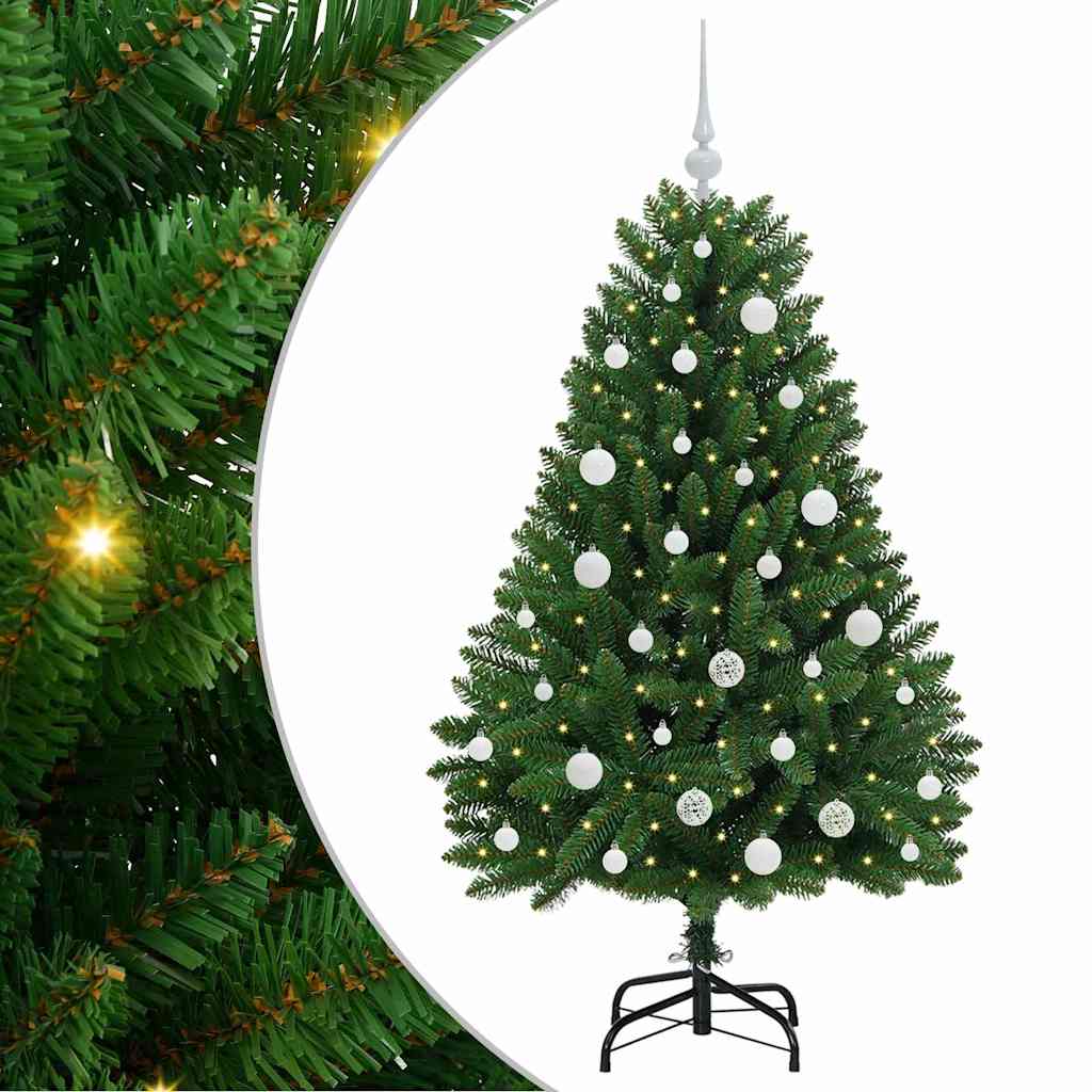 Kunstig juletre med LED -stripelys grønn 150 cm PVC og metall