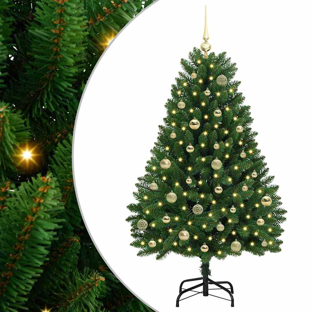 Kunstig juletre med LED -stripelys grønn 150 cm PVC og metall