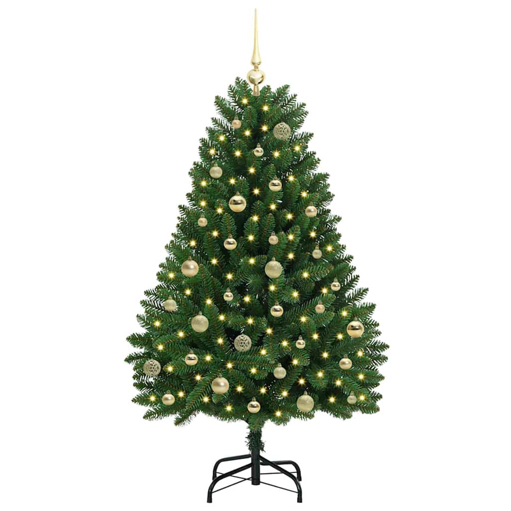 Kunstig juletre med LED -stripelys grønn 150 cm PVC og metall