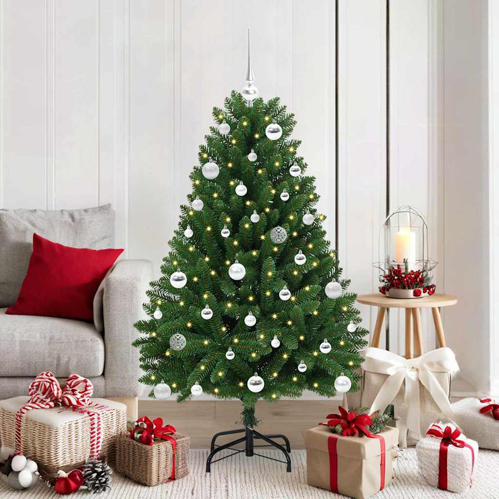 Kunstig juletre med LED -stripelys grønn 150 cm PVC og metall