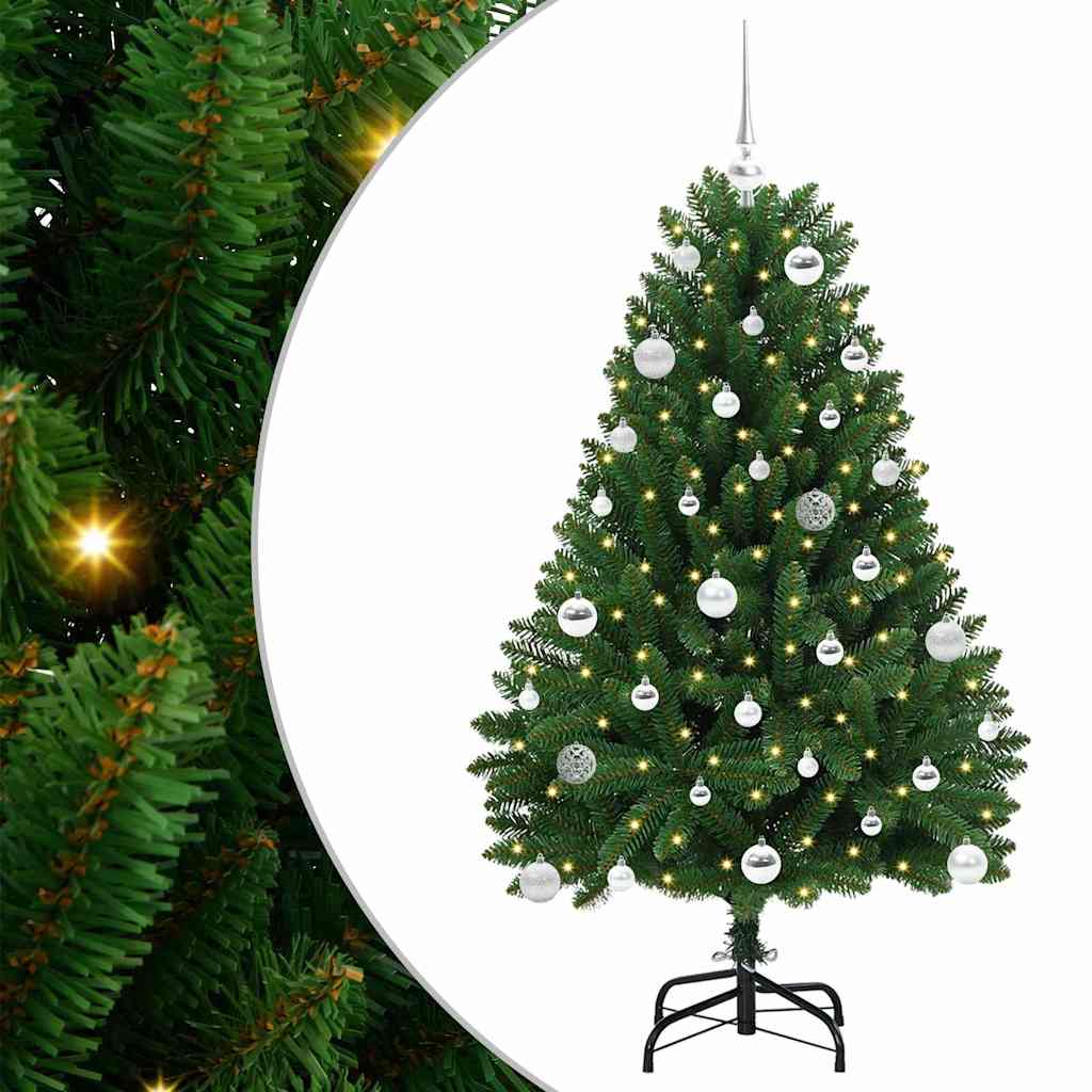 Kunstig juletre med LED -stripelys grønn 150 cm PVC og metall