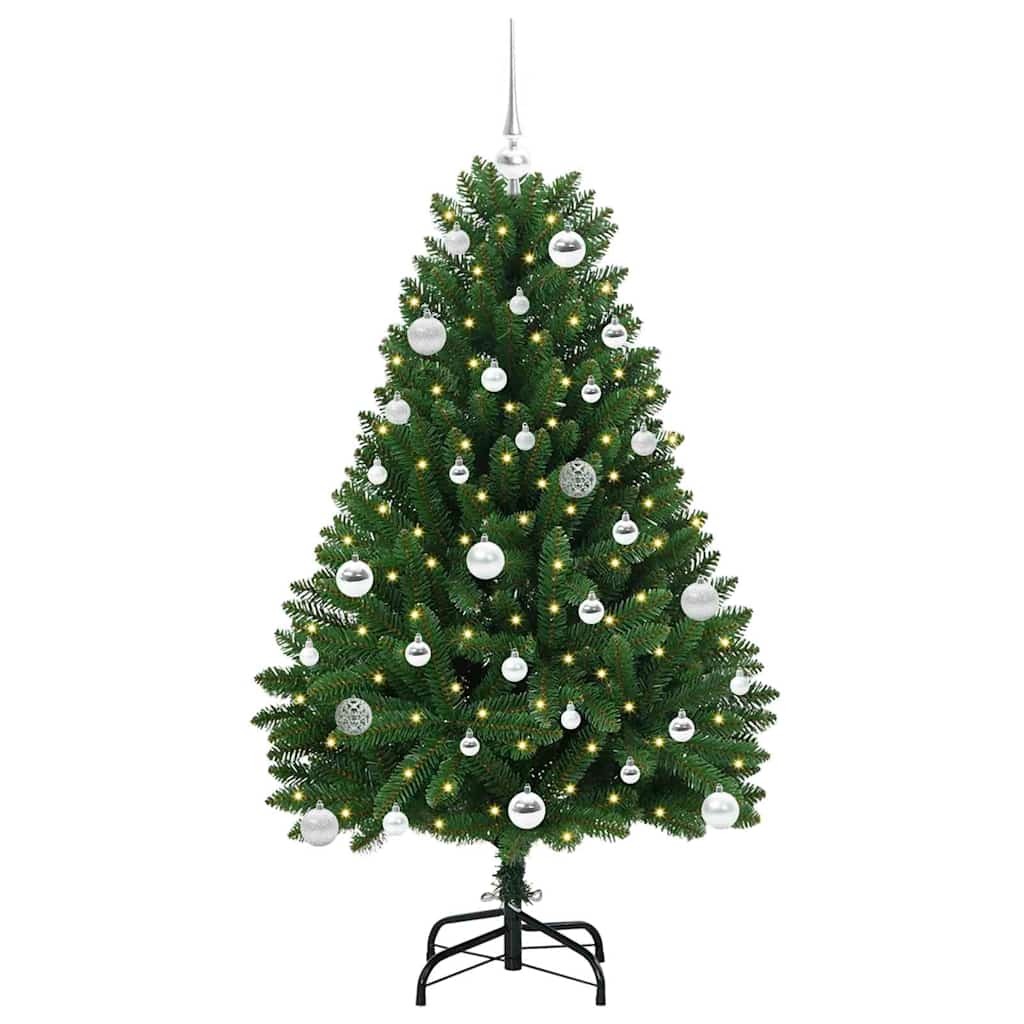 Kunstig juletre med LED -stripelys grønn 150 cm PVC og metall