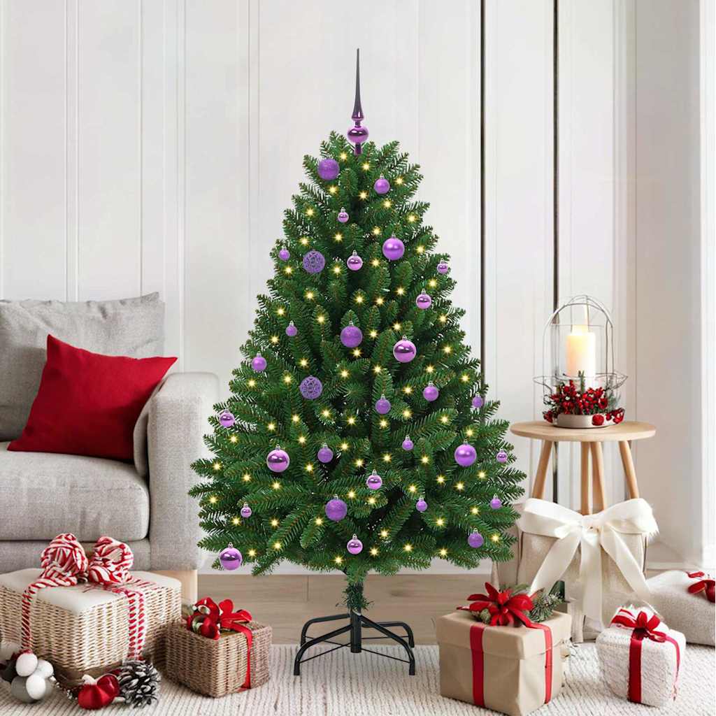 Kunstig juletre med LED -stripelys grønn 150 cm PVC og metall