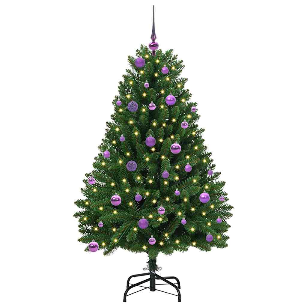 Kunstig juletre med LED -stripelys grønn 150 cm PVC og metall