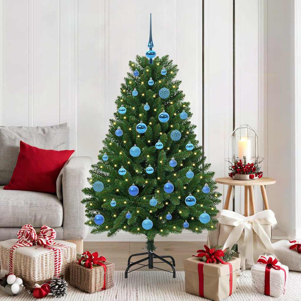 Kunstig juletre med LED -stripelys grønn 150 cm PVC og metall
