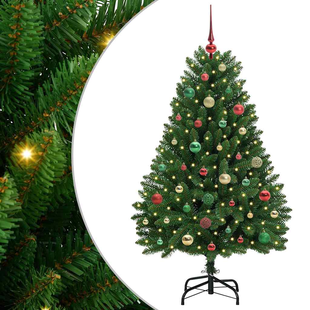 Kunstig juletre med LED -stripelys grønn 150 cm PVC og metall