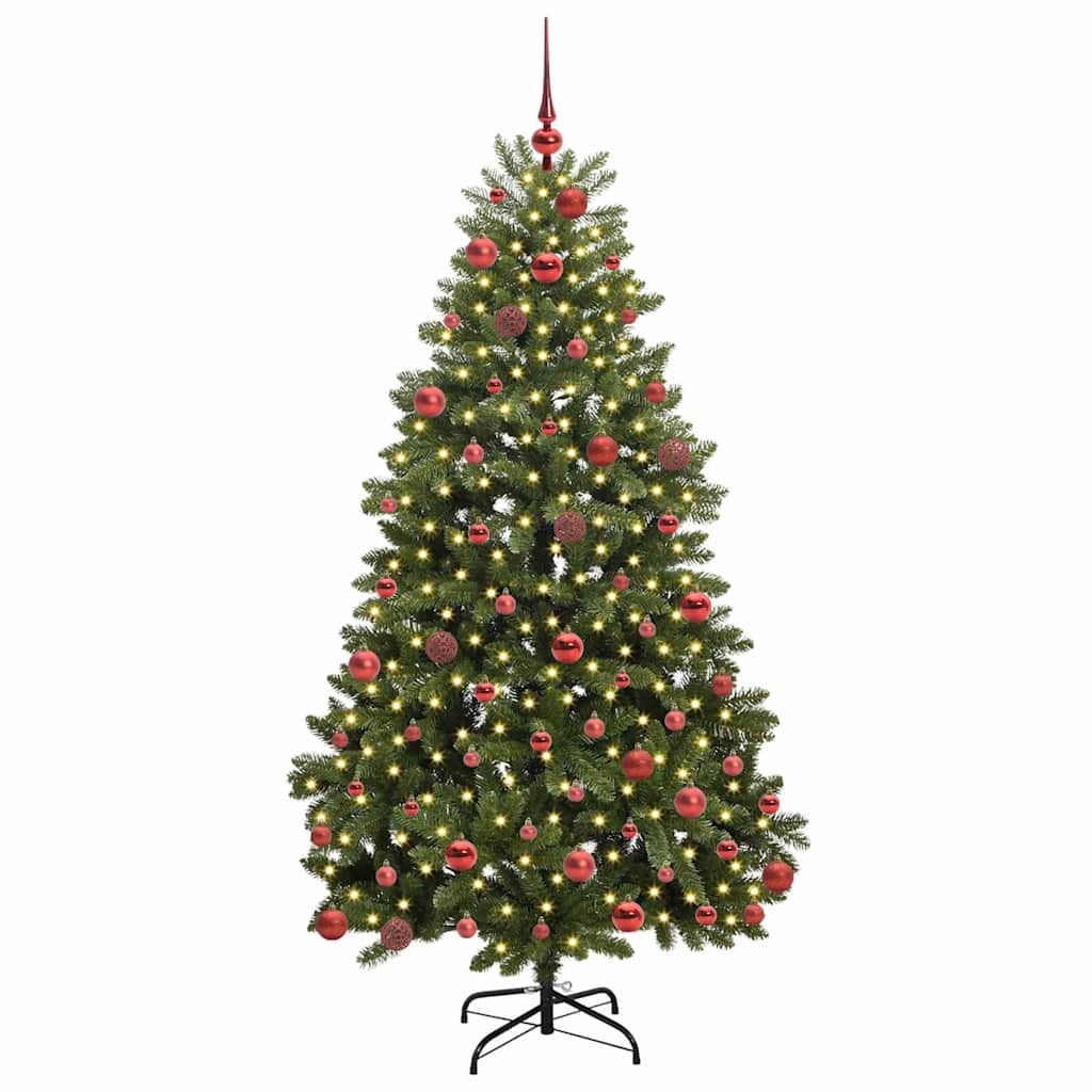 Kunstig juletre med LED -stripelys grønn 180 cm PVC og metall