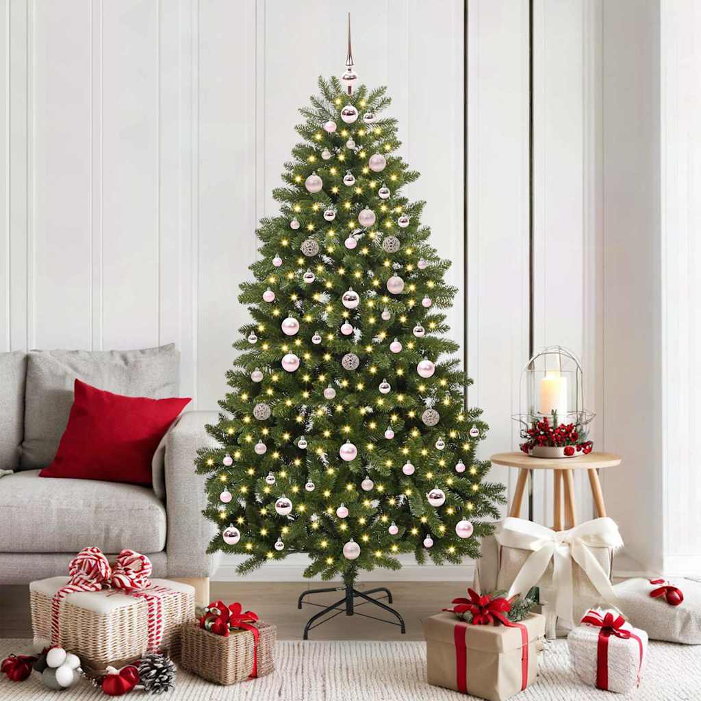 Kunstig juletre med LED -stripelys grønn 180 cm PVC og metall