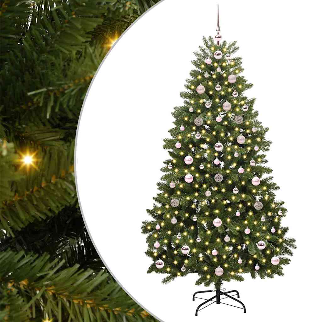 Kunstig juletre med LED -stripelys grønn 180 cm PVC og metall