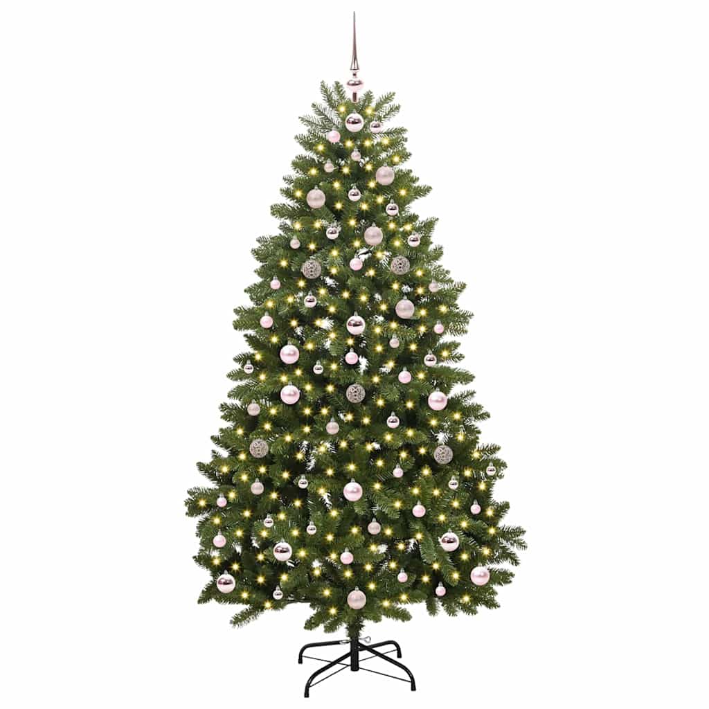 Kunstig juletre med LED -stripelys grønn 180 cm PVC og metall