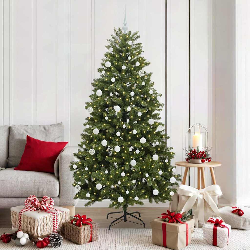 Kunstig juletre med LED -stripelys grønn 180 cm PVC og metall