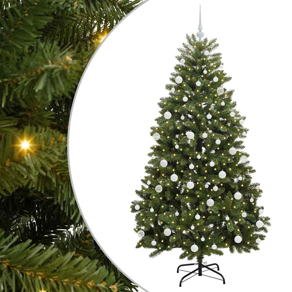 Kunstig juletre med LED -stripelys grønn 180 cm PVC og metall