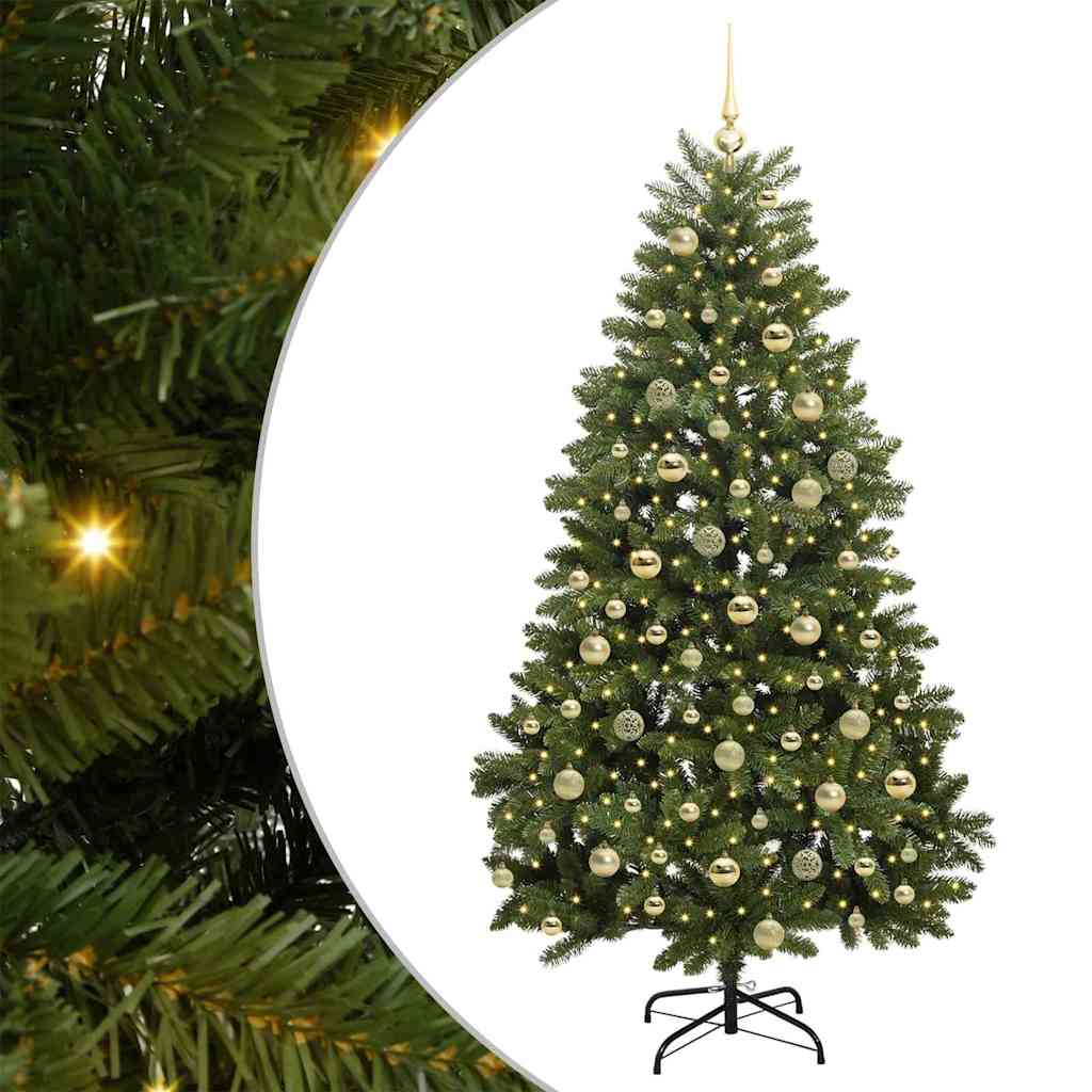 Kunstig juletre med LED -stripelys grønn 180 cm PVC og metall
