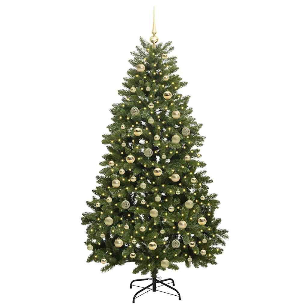 Kunstig juletre med LED -stripelys grønn 180 cm PVC og metall