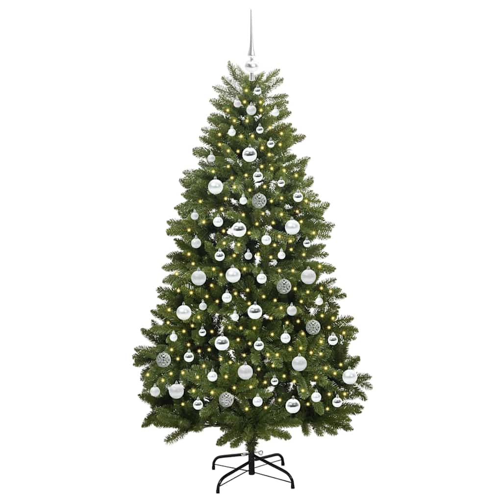 Kunstig juletre med LED -stripelys grønn 180 cm PVC og metall