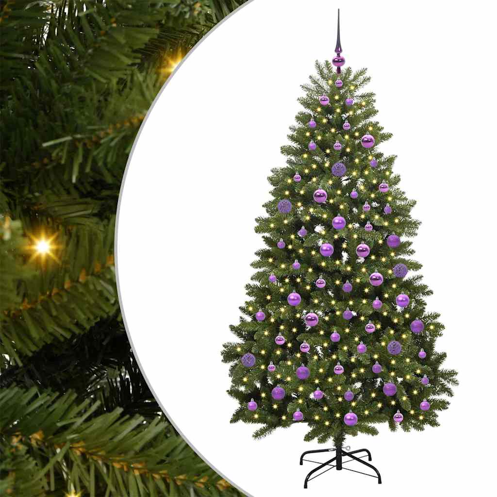 Kunstig juletre med LED -stripelys grønn 180 cm PVC og metall