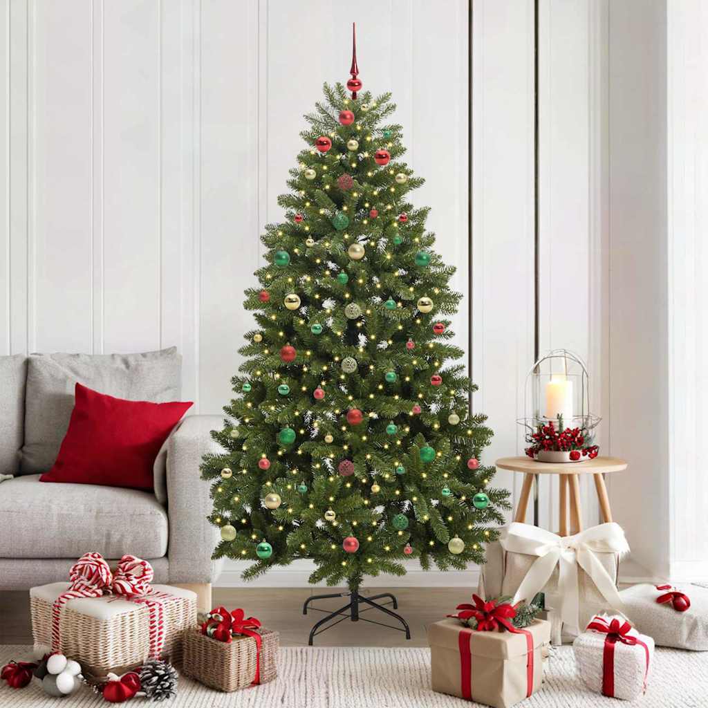 Kunstig juletre med LED -stripelys grønn 180 cm PVC og metall
