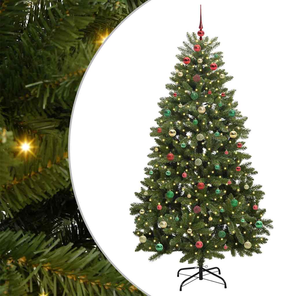 Kunstig juletre med LED -stripelys grønn 180 cm PVC og metall