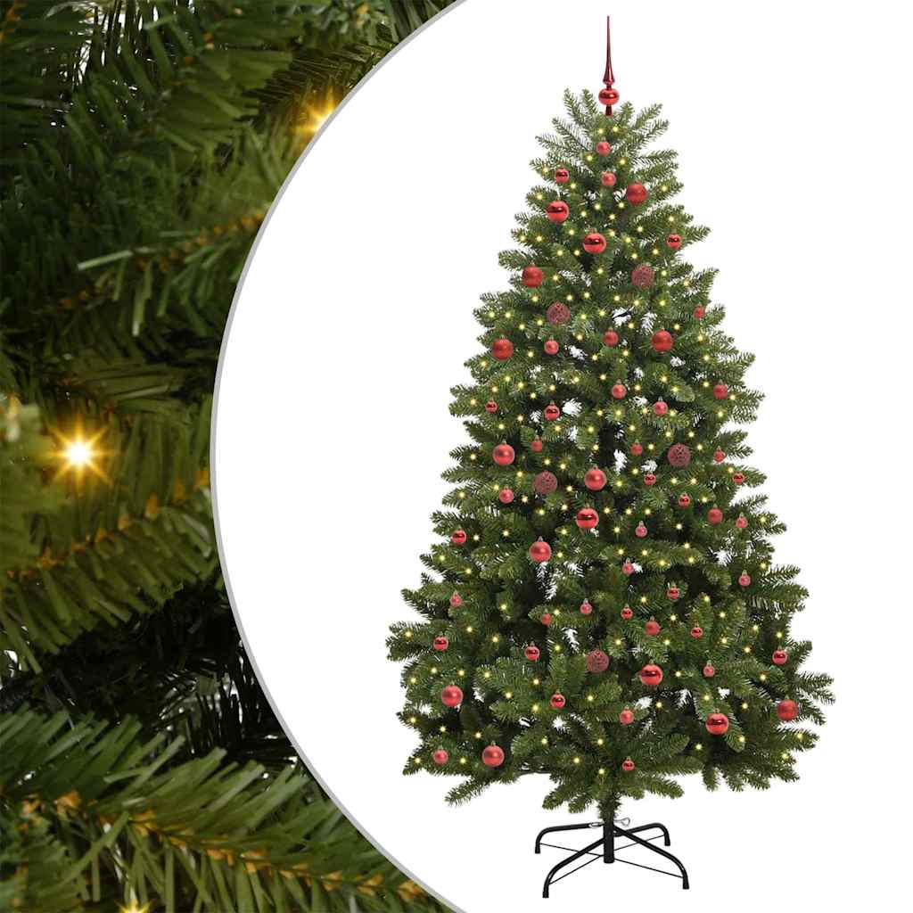 Kunstig juletre med LED -stripelys grønn 210 cm PVC og metall