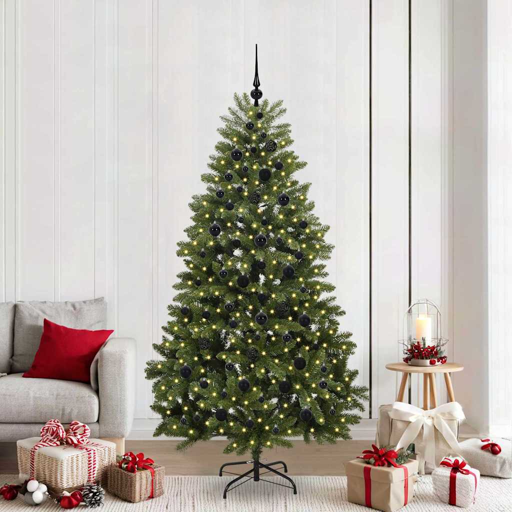 Kunstig juletre med LED -stripelys grønn 210 cm PVC og metall
