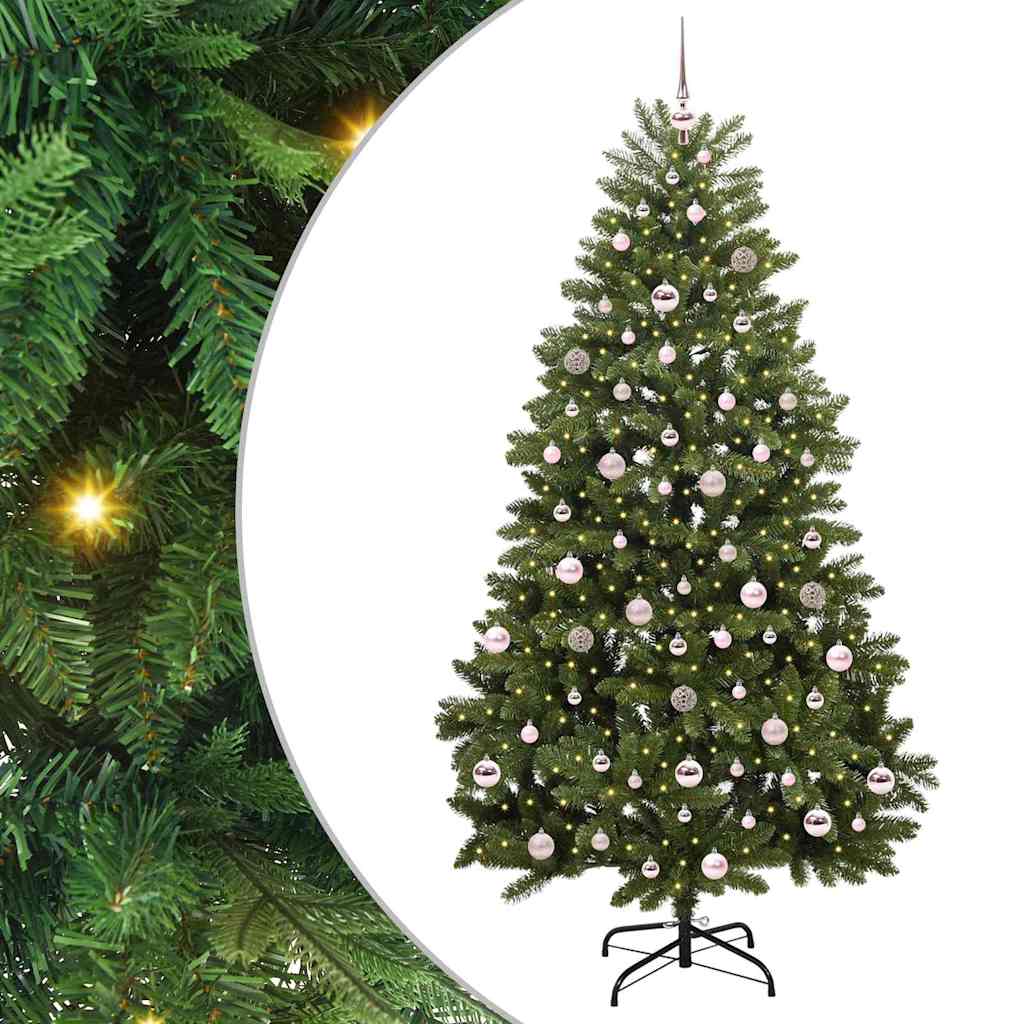 Kunstig juletre med LED -stripelys grønn 210 cm PVC og metall
