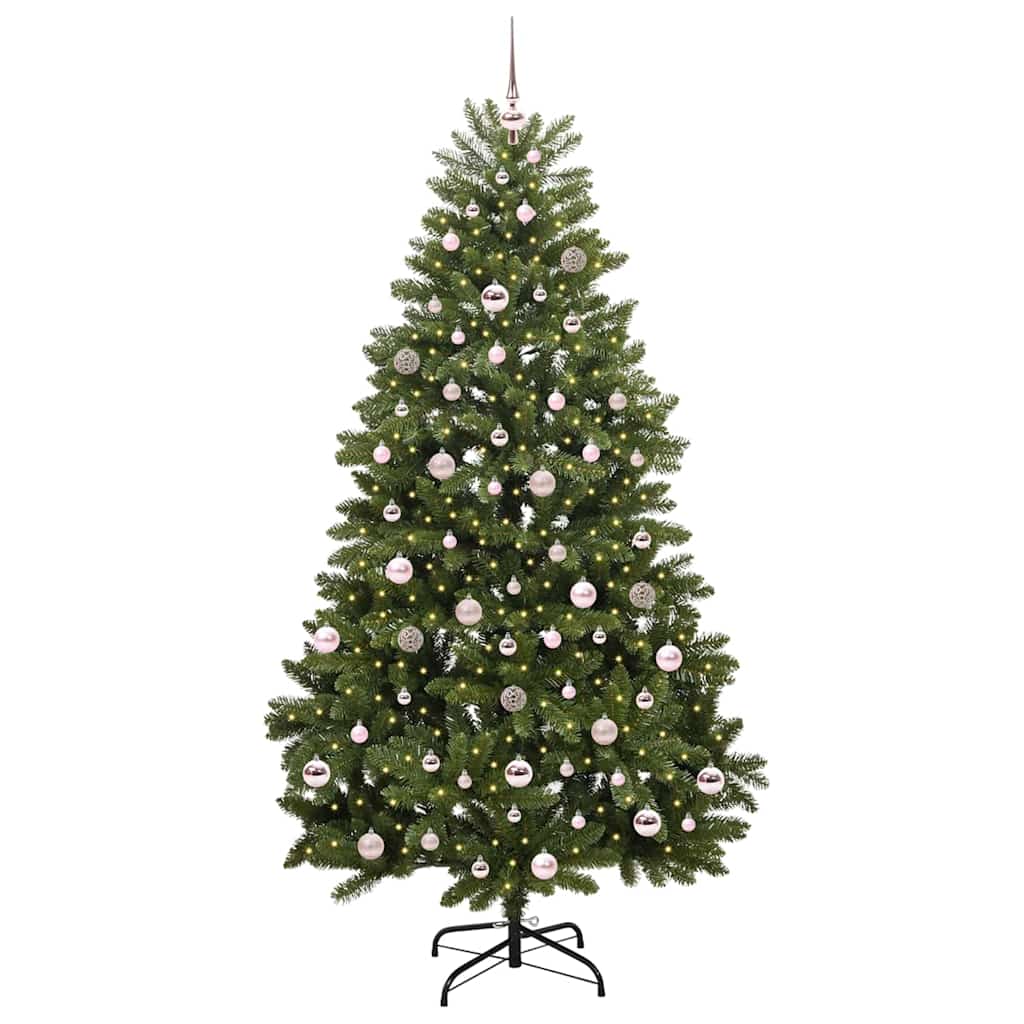Kunstig juletre med LED -stripelys grønn 210 cm PVC og metall